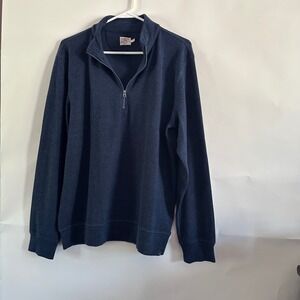 Faherty Brand Mens Navy Blue Textured Knit Quarter Zip Pullover Sweater Large